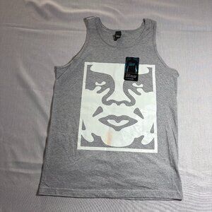 New Men's OBEY Logo Glow In The Dark Graphic Gray Tank Top Shirt Medium